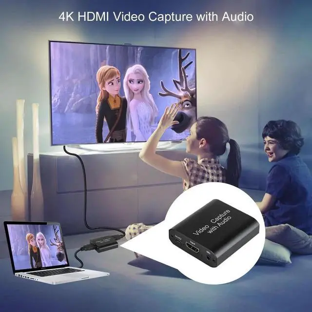 Alt view image 2 of 7 - Audio Video Capture Card with Mic, 4K HDMI Loop-Out & 1080P 60FPS Video Recorder for Gaming/Live Streaming/Broadcasting/Video Conferences, Works with Nintendo Switch/PS4/PS5/Xbox/OBS/Camera/PC