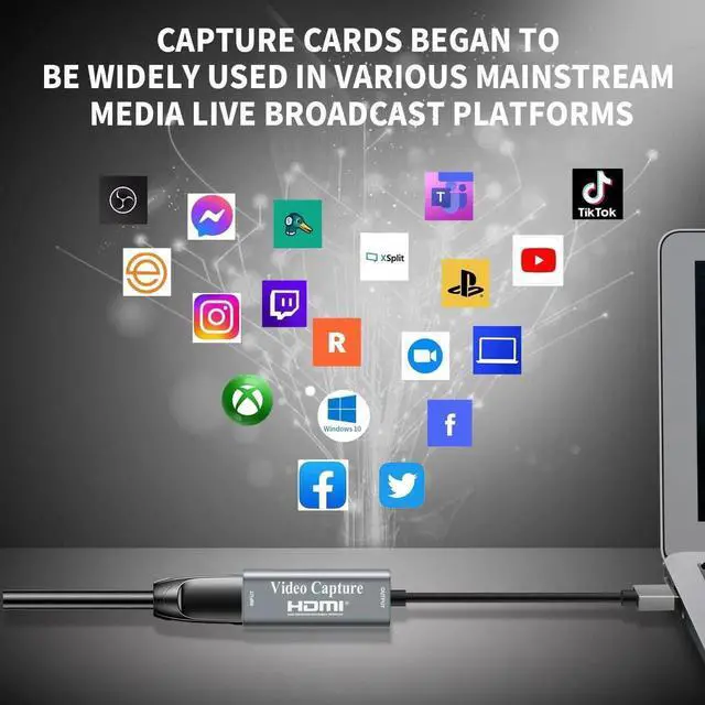 Alt view image 6 of 7 - Video Capture Cards, 4K HDMI to USB 3.0 Video Capture Device, 1080P HD 60fps Broadcast Live and Record Video Audio Grabber for Gaming, Streaming, Teaching, Video Conference (Silver)