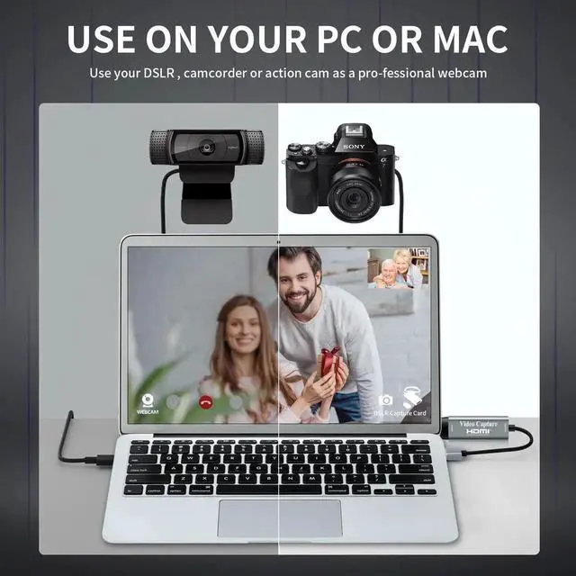 Alt view image 7 of 7 - Video Capture Cards, 4K HDMI to USB 3.0 Video Capture Device, 1080P HD 60fps Broadcast Live and Record Video Audio Grabber for Gaming, Streaming, Teaching, Video Conference (Silver)