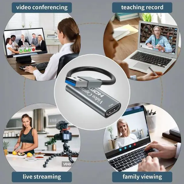 Alt view image 3 of 7 - Video Capture Cards, 4K HDMI to USB 3.0 Video Capture Device, 1080P HD 60fps Broadcast Live and Record Video Audio Grabber for Gaming, Streaming, Teaching, Video Conference (Silver)