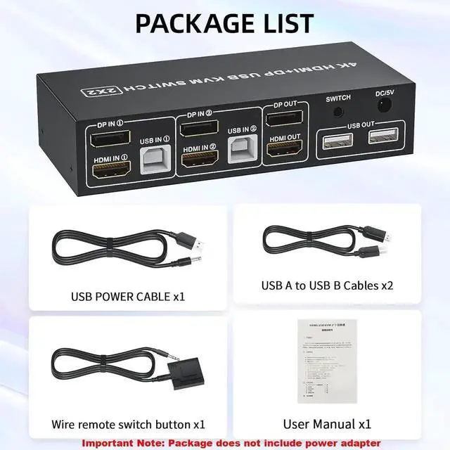 Alt view image 3 of 7 - HDMI Displayport KVM Switch 2 Monitors 2 Computers, 4K@60Hz USB 2.0 DP 1.4 KVM Switch w/Audio Micro, Dual Monitor Supports Extended/Mirror Mode, 2-Port for 2 PC Share 1 Set of Keyboard Mouse Printer