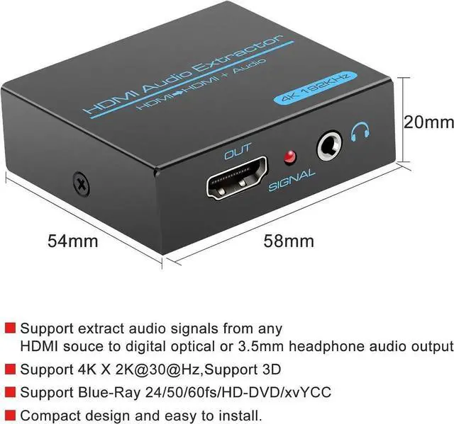 Alt view image 4 of 7 - HDMI Audio Extractor Splitter 4K 3.5mm Adapter Converter with AUX RCA L or R Stereo Output Support 1080P 3D Compatable for PS4 Fire Stick Blu Ray Player etc