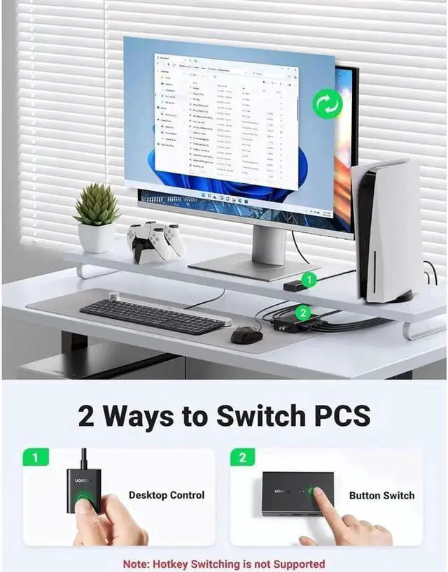 Alt view image 2 of 7 - KVM Switch, HDMI USB KVM Switcher with Desktop Control for 2 Computers Share Keyboard Mouse Printer and One HD 4K Monitor, Support 4K@60Hz 3D HDR, with 2 USB 2.0 Cables and 2 HDMI 2.0 Cables