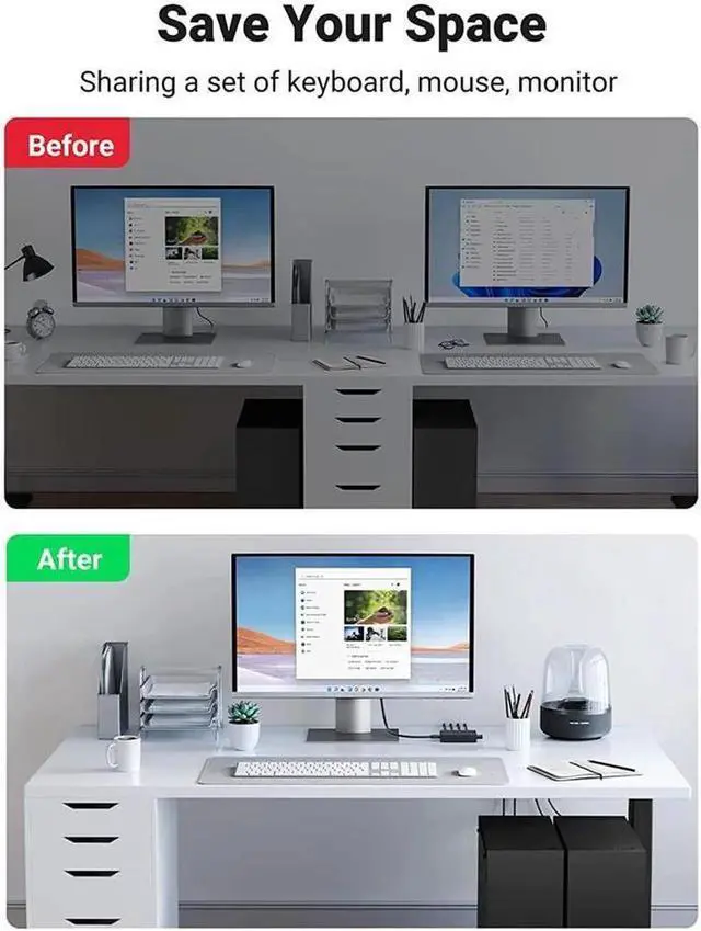 Alt view image 7 of 7 - KVM Switch, HDMI USB KVM Switcher with Desktop Control for 2 Computers Share Keyboard Mouse Printer and One HD 4K Monitor, Support 4K@60Hz 3D HDR, with 2 USB 2.0 Cables and 2 HDMI 2.0 Cables