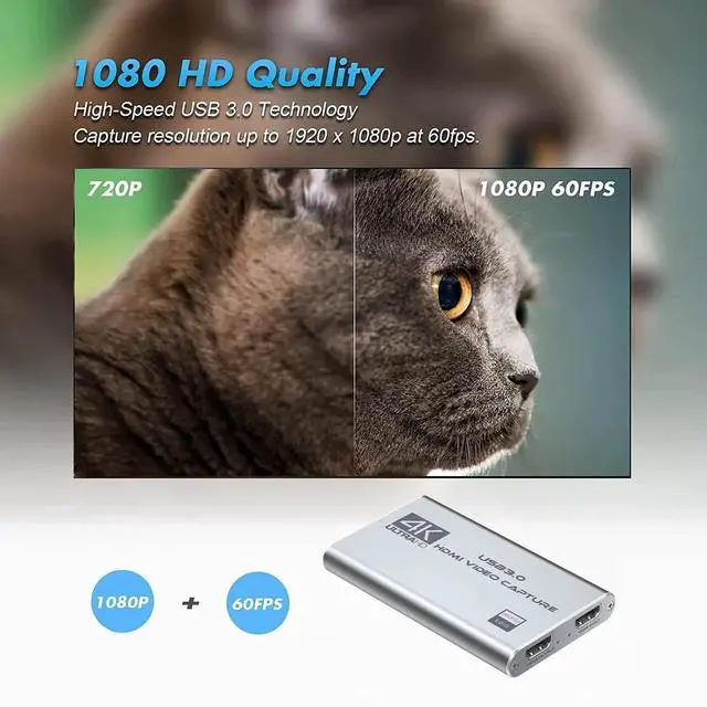 Alt view image 4 of 6 - Video Capture Card 4K 1080P 60FPS, USB 3.0 HDMI Video Capture Device, HD Game Capture Card for Streaming, Work with PS4/PS5/Xbox/PC/Mac Windows 10/11