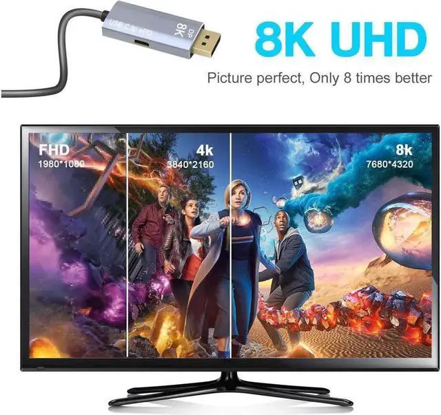 Alt view image 6 of 7 - USB C to DisplayPort 1.4 8K 2M Cable with USB-C PD 8K@60Hz 4K@144Hz Converter Thunderbolt 3 to DisplayPort Adapter Compatible with New MacBook Pro 2019 2020