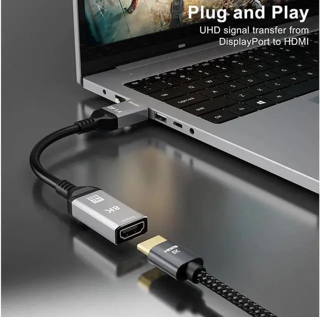 Alt view image 3 of 7 - DisplayPort 1.4 to HDMI 2.1 Ultra HD 8K Male to Female Cable 0.25m Converter 8K@60Hz 4K@120Hz Directional Compatible with DisplayPort PC and HDMI Displays Tvs