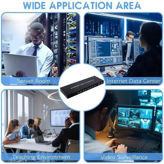 Alt view image 4 of 5 - 8 Port KVM Switch HDMI, 4K@30Hz 8 in 1 Out HDMI KVM Switch for 8 PC Sharing 1 HD Monitor and 4 USB Devices with IR Remote & 8 HDMI Cables