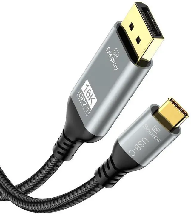 Main image of USB C to DisplayPort 2.1 Cable 16K@30Hz 8K@120Hz 40Gbps Thunderbolt 4/3 to DisplayPort Cord Alu Braided Compatible iPhone 16/15 Pro Max, Galaxy S24, MacBook Pro/Air, iPad, Mac mini, XPS, 10FT