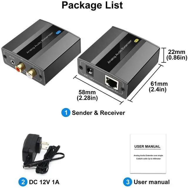 Alt view image 5 of 6 - Analog Audio Extender RCA 3.5mm Stereo Over Ethernet Single Cat5e 6 7 Cable up to 1475ft Converter Adapter Support PCM Stereo POC Power on Cat
