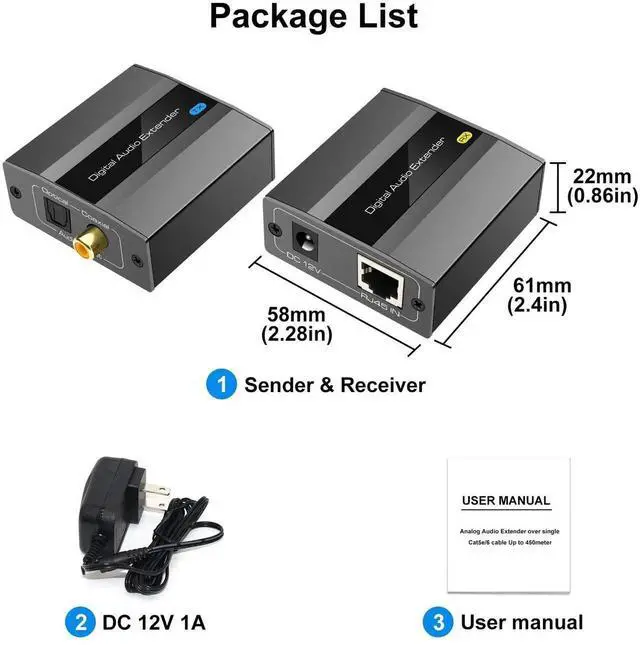 Alt view image 4 of 6 - Optical Coaxial Digital Audio Extender Over Ethernet Single Cat5e 6 7 Cable up to 1640ft Adapter Converter Support DTS 5.1 PCM Stereo POC Power on Cat