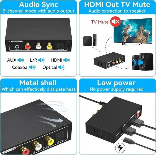 Alt view image 4 of 7 - HDMI Audio Extractor 4K Splitter to Optical 3.5mm AUX L or R Coaxial Converter 8 EDID Settings Supports HDCP 1080p 3D Digital DTS 5.1 PCM for PS4 PS5 Xbox Fire Stick Pass Through CEC