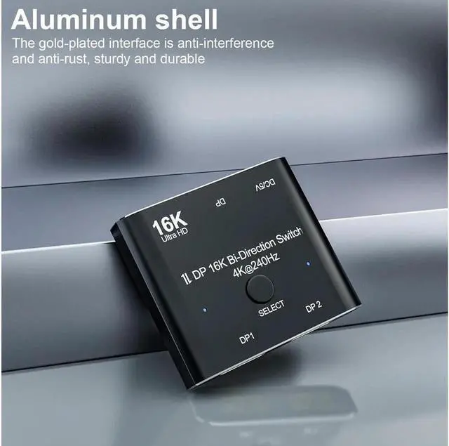 Alt view image 7 of 7 - 2 Port DisplayPort Switch, 16K@60Hz DP Switch Bi-Direction 8K@120Hz 4K@240Hz Displayport Splitter Converter for Multiple Source and displays 16K DP Video Converter