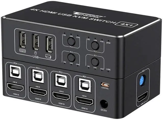 Main image of HDMI KVM Switch, 4K HDMI 4 in 1 Out KVM Switch Box Keyboard Mouse Printer Switcher Include 4 USB Type-B Cable Support 4K@60Hz, EDID/HDCP 2.2 3D for Laptop PS4 HDTV Monitor