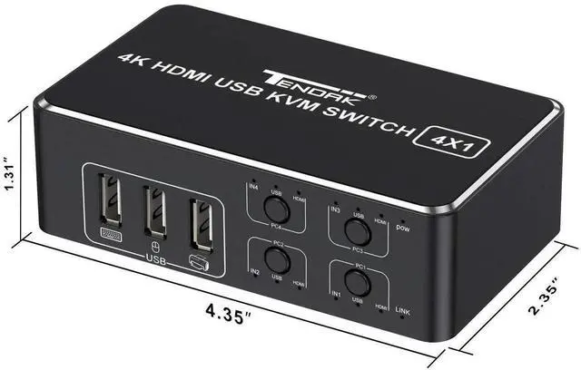 Alt view image 5 of 7 - HDMI KVM Switch, 4K HDMI 4 in 1 Out KVM Switch Box Keyboard Mouse Printer Switcher Include 4 USB Type-B Cable Support 4K@60Hz, EDID/HDCP 2.2 3D for Laptop PS4 HDTV Monitor