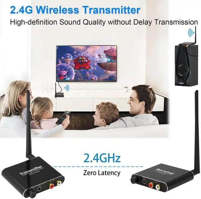 Alt view image 7 of 7 - 2.4Ghz Wireless Audio Transmitter Receiver, 160 ft Long Range Low Latency Wireless Audio Adapter with Volume Control for Subwoofer/Powered Speaker/Soundbar, RCA or 3.5mm Jack Input/Output