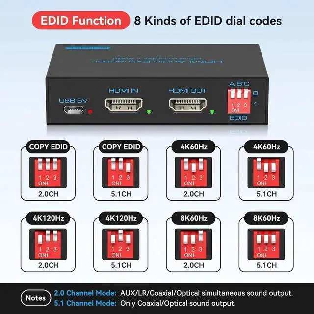 Alt view image 5 of 6 - 8K HDMI 2.1 Audio Extractor 4K120Hz to Optical 3.5mm AUX Adapter Splitter Converter Supports HDCP Digital DTS 5.1 PCM for PS4 PS5 Xbox