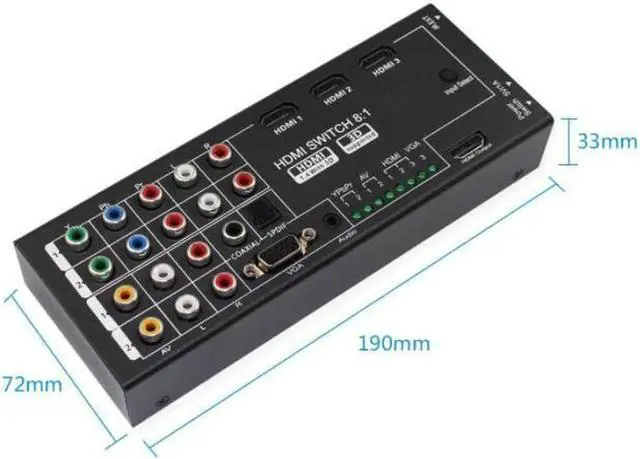 Alt view image 4 of 4 - RCA VGA Video AV Audio HDMI Switch 8x1 Switcher Analog HDTV Splitt Converter Box Multi-Functional HDMI Converter Switch 8 Inputs to HDMI+COAXIAL+SPDIF Output Support 3D and Surround Sound for 1080P HD