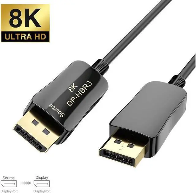 Alt view image 2 of 7 - 8K 4K DisplayPort Cable DP 1.4 8K@60Hz 4K@144Hz High Speed 32.4Gbps Optical Fiber Slim and Flexible DP to DP Cable 15m 55ft