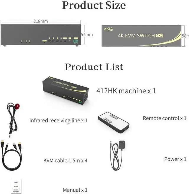 Alt view image 4 of 7 - HDMI KVM Switch 4 in 2 Out Dual Monitor Extended Display 4K @60Hz 4:4:4 with Audio and USB 2.0 Hub Sharing PC Monitor Keyboard Mouse Switcher