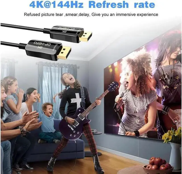 Alt view image 4 of 7 - 8K 4K DisplayPort Cable DP 1.4 8K@60Hz 4K@144Hz High Speed 32.4Gbps Optical Fiber Slim and Flexible DP to DP Cable 10M 33ft