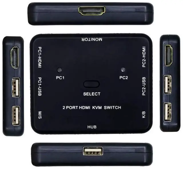 Main image of 2 Port HDMI Switcher 2 Port USB KVM Switch 2 in 1 Out HD Switch USB Keyboard Mouse Sharing Device for Computer, PC, Laptop, Desktop, Monitor, Printer, Keyboard, Mouse Contro