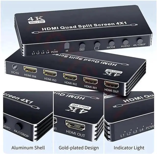 Alt view image 6 of 6 - 4K HDMI Quad Multiviewer 4x1 1080P HDMI Screen Multi-Viewer Seamless Switcher 4 in 1 out Screen Segmentation Video Multiplexer