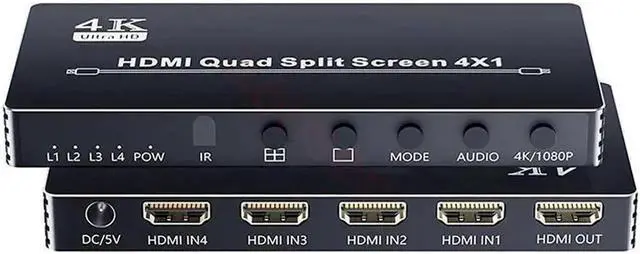 Alt view image 5 of 6 - 4K HDMI Quad Multiviewer 4x1 1080P HDMI Screen Multi-Viewer Seamless Switcher 4 in 1 out Screen Segmentation Video Multiplexer