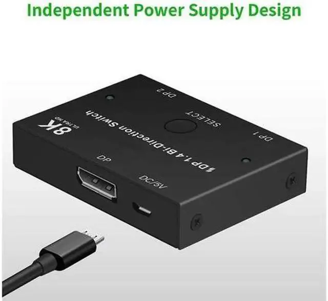Alt view image 3 of 7 - 8K Displayport 1.4 Switch, Bi-Directional 1in 2 Out or 2in 1out DP 1.4 Switcher Converter Supports 8K@30Hz 4K@120hz 2K@144hz for Dual DP Sources or Displays