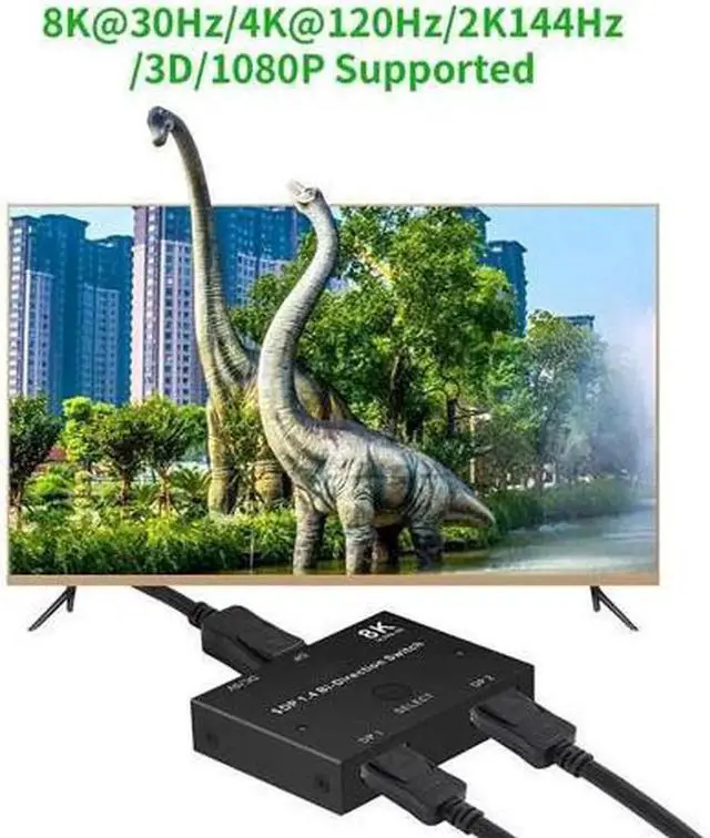Alt view image 6 of 7 - 8K Displayport 1.4 Switch, Bi-Directional 1in 2 Out or 2in 1out DP 1.4 Switcher Converter Supports 8K@30Hz 4K@120hz 2K@144hz for Dual DP Sources or Displays