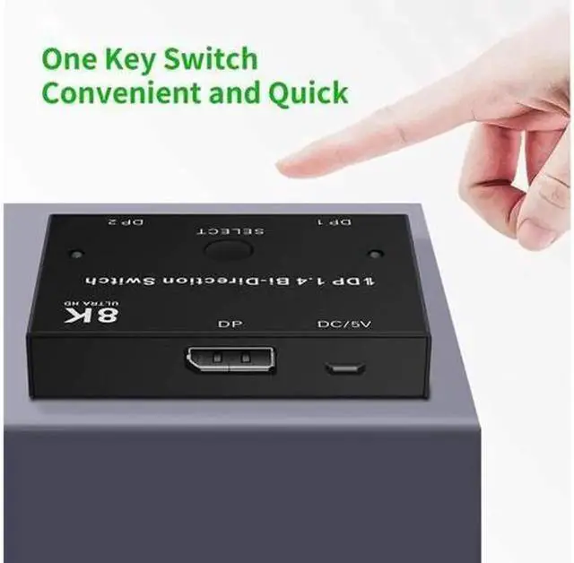 Alt view image 2 of 7 - 8K Displayport 1.4 Switch, Bi-Directional 1in 2 Out or 2in 1out DP 1.4 Switcher Converter Supports 8K@30Hz 4K@120hz 2K@144hz for Dual DP Sources or Displays