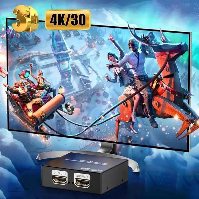 Alt view image 6 of 7 - HDMI Splitter 1 in 2 Out 4K, 1x2 Powered HDMI Multi-Port Adapter for Dual Monitor, Support 4K UltraHD 3D HDR, Duplicate/Mirror Screens, Ideal for Xbox Ps5 Ps4 Ps3 Fire Stick Blu-Ray Player HDTV