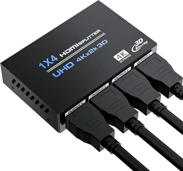 Main image of HDMI Splitter 1 in 4 Out 4K@30Hz, Powered 1x4 HDMI Video Splitter 4 Ports with Power Cord, Duplicate/Mirror Screen, Supports UltralHD 3D 1080P HDCP 1.4 for HDTV, DVD, PS5/4/3, Projector, Etc