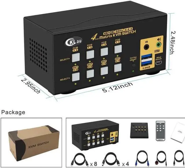 Alt view image 6 of 7 - CKLau USB 3.0 Matrix Displayport 1.2 KVM Switch Dual Monitor for 4 Computers 2 Monitors with Audio and Cables Support Simulation EDID, HDR 10