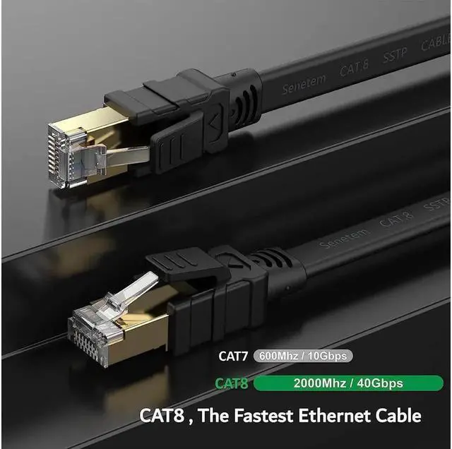 Alt view image 5 of 7 - Cat 8 Ethernet Cable 1.5 ft High Speed, 26AWG Heavy Duty Shielded Ethernet Cord, 40Gbps 2000Mhz Flat Internet Network Patch Cord, Outdoor&Indoor, LAN Cable for Gaming, PS5/4/3, Modem, Router