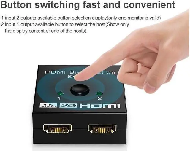 Alt view image 6 of 7 - HDMI Splitter 4K 1080P Switch Bi-Direction 1x2/2x1 Adapter HDMI Switcher 2 in 1 out for PS4/3 TV Box Nitendo Switch