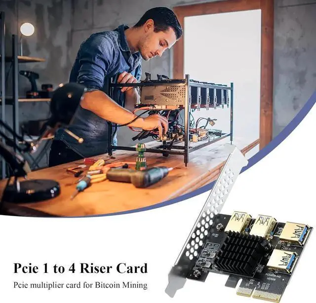 Alt view image 2 of 6 - PCI Express Multiplier Riser Card - PCI-E 4X to External 4 PCI-E USB 3.0 Converter Adapter Card for Bitcoin ETH Mining Miner Device