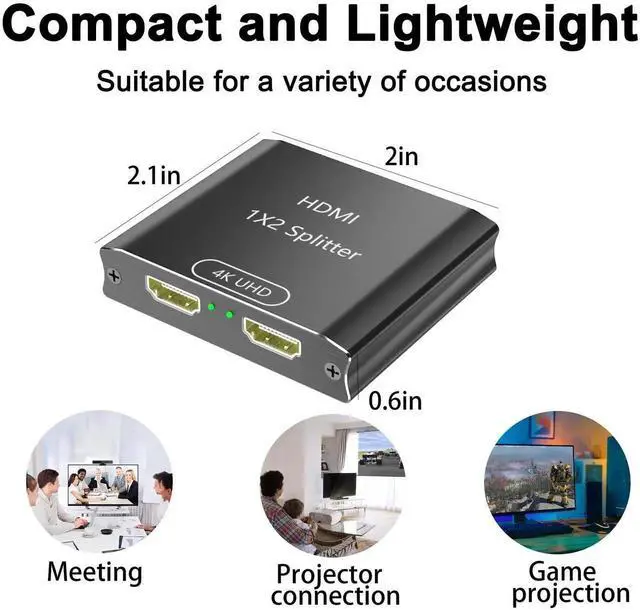 Alt view image 3 of 7 - HDMI Splitter 1 in 2 Out, 4K HDMI Splitter for Dual Monitors (Not for Extended Display, Mirror Only/Copy Mode), Sends Same Content to 2 Screens, Works with Laptop, TV, Monitor(HDMI Cable Not Included)