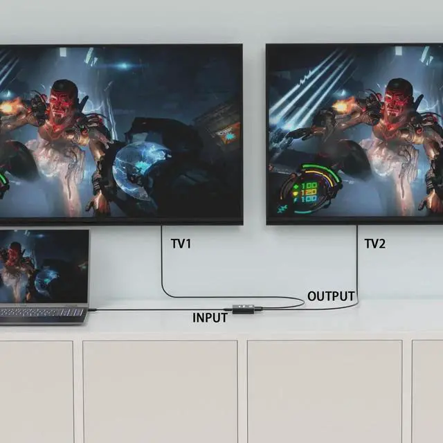 Alt view image 2 of 7 - HDMI Splitter 1 in 2 Out, 4K HDMI Splitter for Dual Monitors (Not for Extended Display, Mirror Only/Copy Mode), Sends Same Content to 2 Screens, Works with Laptop, TV, Monitor(HDMI Cable Not Included)