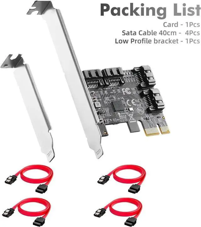 Alt view image 7 of 7 - PCIE X1 to SATA Card 4 Port, 6Gbps SATA 3.0 Controller, Includes 4 SATA Cables and Low Profile Bracket, for Windows 10/11