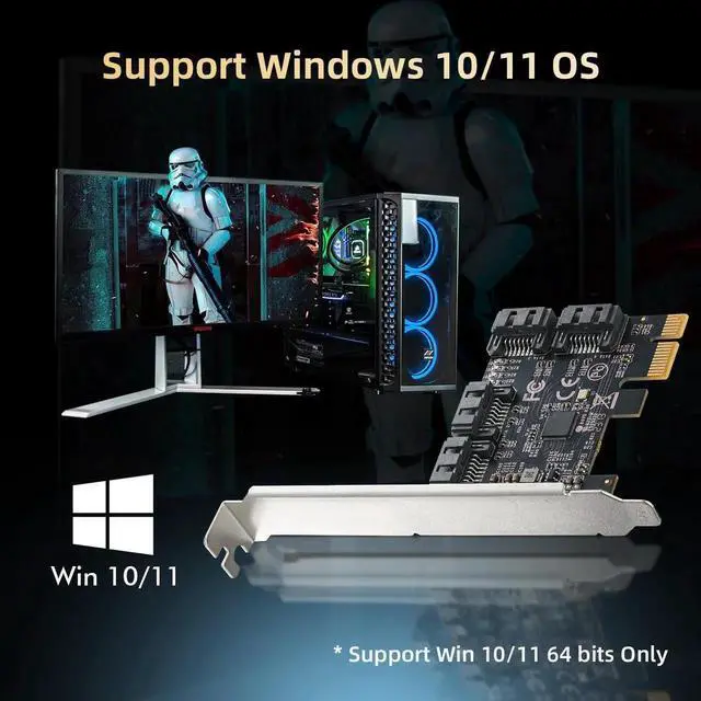 Alt view image 3 of 7 - PCIE X1 to SATA Card 4 Port, 6Gbps SATA 3.0 Controller, Includes 4 SATA Cables and Low Profile Bracket, for Windows 10/11