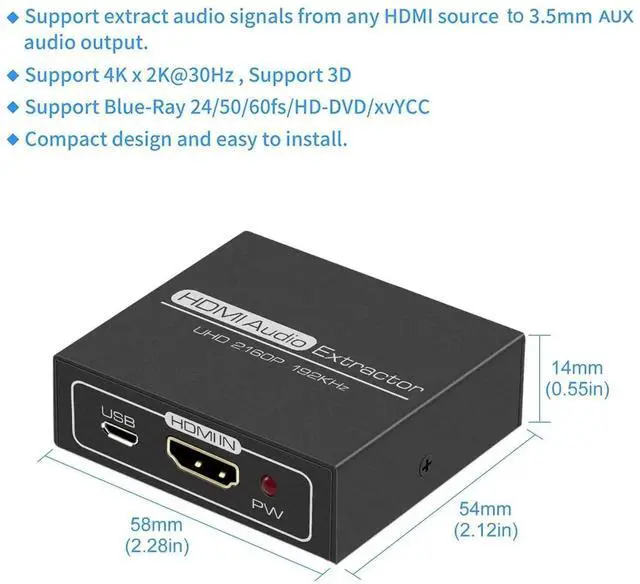 Alt view image 5 of 7 - HDMI Audio Extractor 4K with 3.5mm AUX Stereo and L/R RCA Out Converter Adapter Splitter Support 4K 1080P 3D Compatable for PS3 Xbox Fire Stick