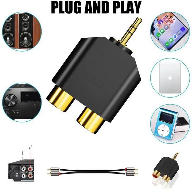 Alt view image 3 of 7 - 3.5MM to RCA Splitter Adapter, Gold Plated 3.5 mm TRS to Dual RCA Female Jack Y Plug Audio Converter - 4 Pack