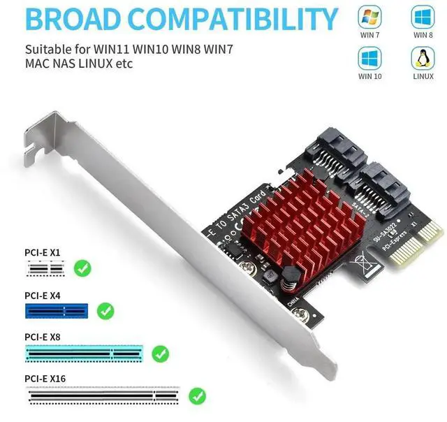 Alt view image 3 of 7 - PCIE SATA Expansion Card 2 Port PCIE to SATA Card 6Gbps SATA 3.0 Controller PCI Express X1 Expansion Card with Low Profile Bracket for Desktop PC Support SSD HDD
