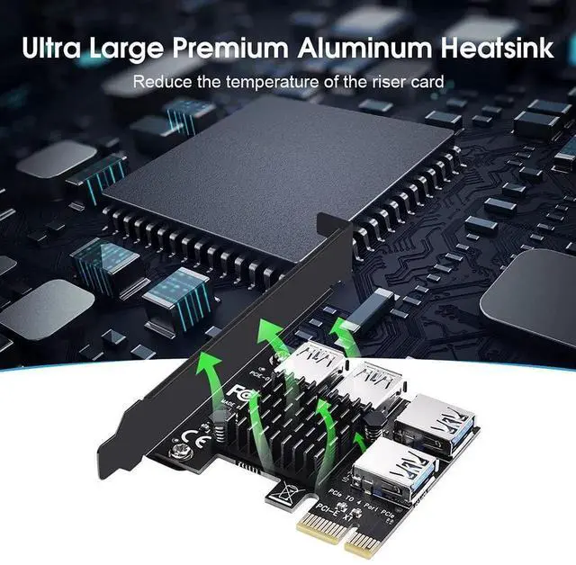 Alt view image 2 of 7 - PCIE 1 to 4 Ports PCI Express 16X Slots Riser Card USB 3.0 PCI-E Adapter Board Multiplier Port GPU Extender Miner Riser Card for BTC Bitcoin Miner Mining