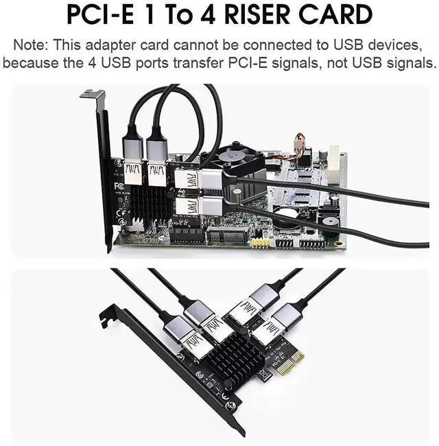 Alt view image 6 of 7 - PCIE 1 to 4 Ports PCI Express 16X Slots Riser Card USB 3.0 PCI-E Adapter Board Multiplier Port GPU Extender Miner Riser Card for BTC Bitcoin Miner Mining
