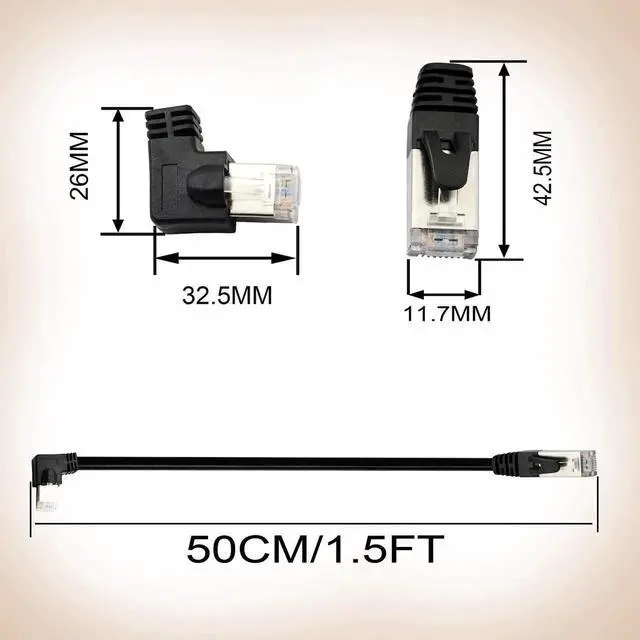 Alt view image 4 of 7 - Cat6 Ethernet Cable 1.5 ft,90 Degree RJ45 Male to RJ45 Male Internet Extension Cable for PC, Router, Modem, Printer, Xbox, PS4(Angle Left)