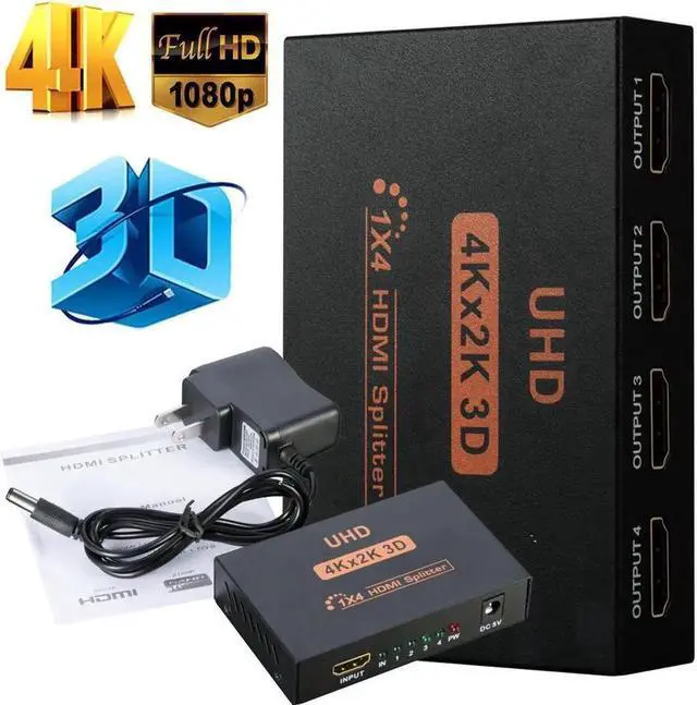 Alt view image 3 of 4 - Full HD HDMI Splitter 1X4 4 Port Hub Repeater Amplifier v1.4 3D 1080p 1 in 4 out