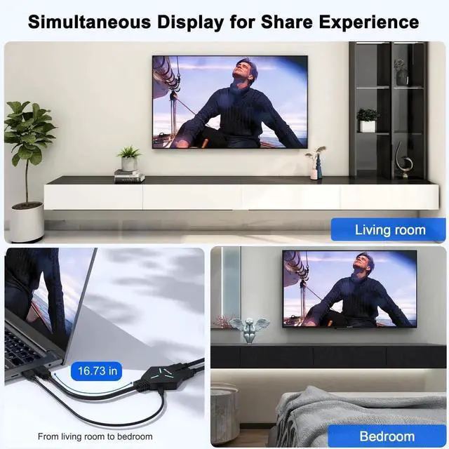 Alt view image 7 of 7 - HDMI Splitter for Dual Monitors Duplicate/Mirror (Not Extend), 4K HDMI Splitter 1 in 2 Out for Full HD 4K@30hz, 1080P, 3D, Compatible with Xbox, PS4, PS5, TV, Projector, Computer