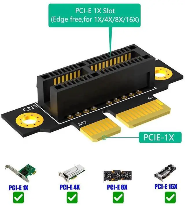 Alt view image 4 of 7 - PCI-e 1X 3.0 90 Degree Reverse Male to Female Riser Card for 1U Server (Installation Direction Towards CPU) (Height: 20cm)